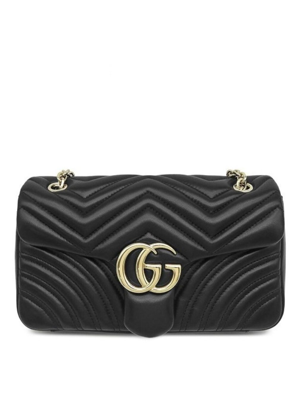 Gucci Shoulder Bag GG Marmont Medium Lambskin Black Champagne Gold Double